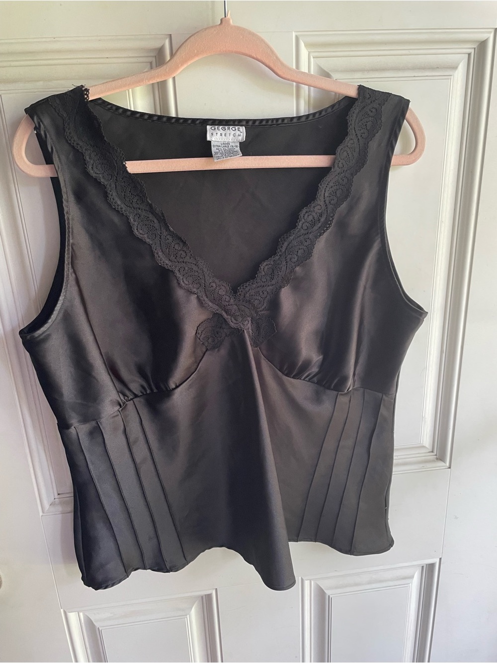 George Black Satin Lace-Trim V-Neck Cami